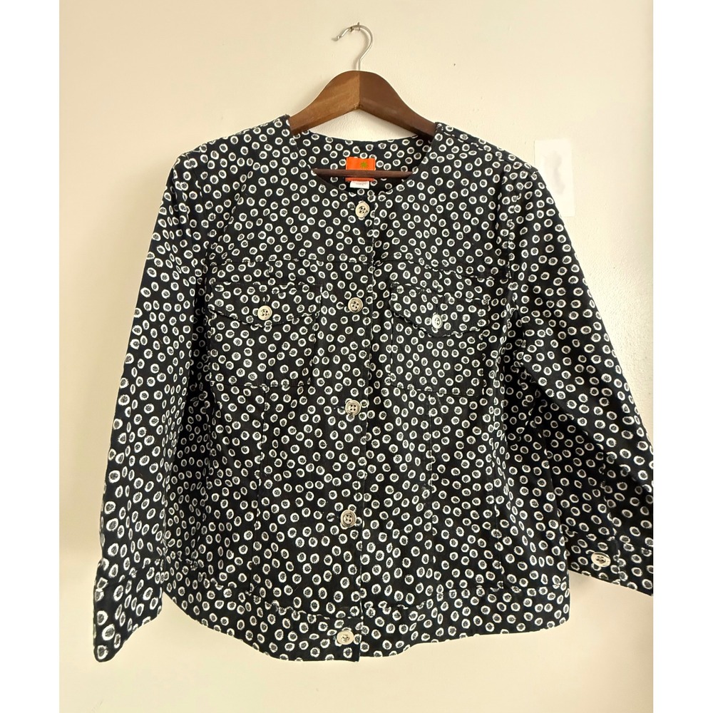 Hearts of Palm Black White Circle Print Button Front Jacket Size 16